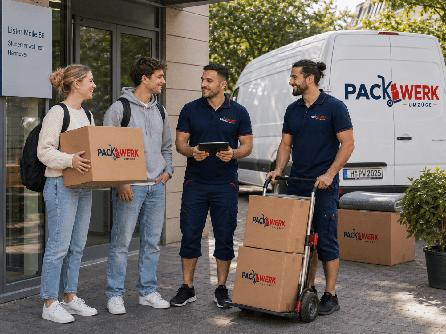 PackWerk Umzugsteam beim Privatumzug vor Studentenwohnheim in Hannover